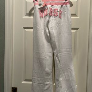 NWT-White and Pink Nurse Lounge Pants. Size small